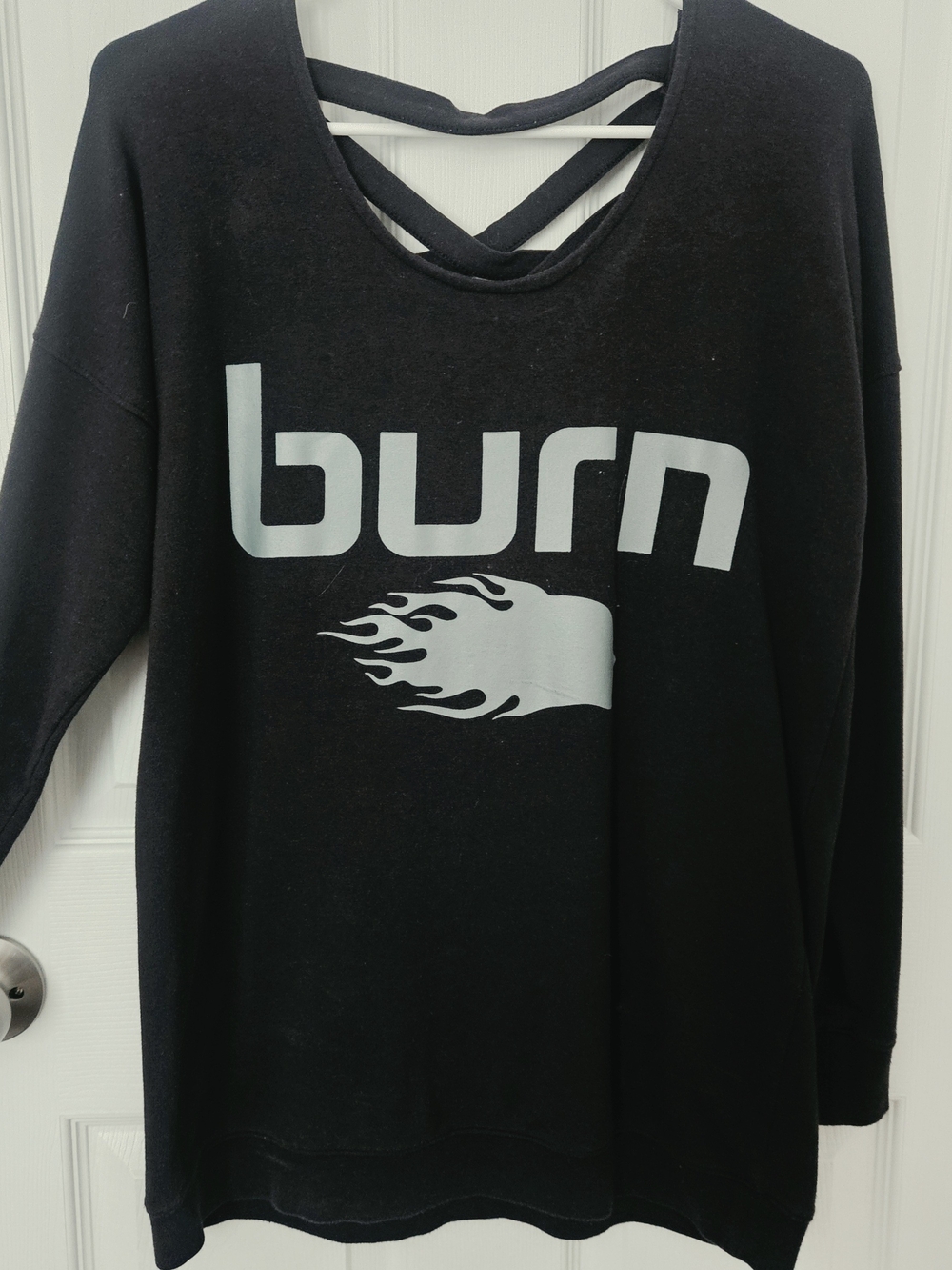 Burn Logo Black Women's Crewneck Lightweight Sweatshirt with Crisscross Back